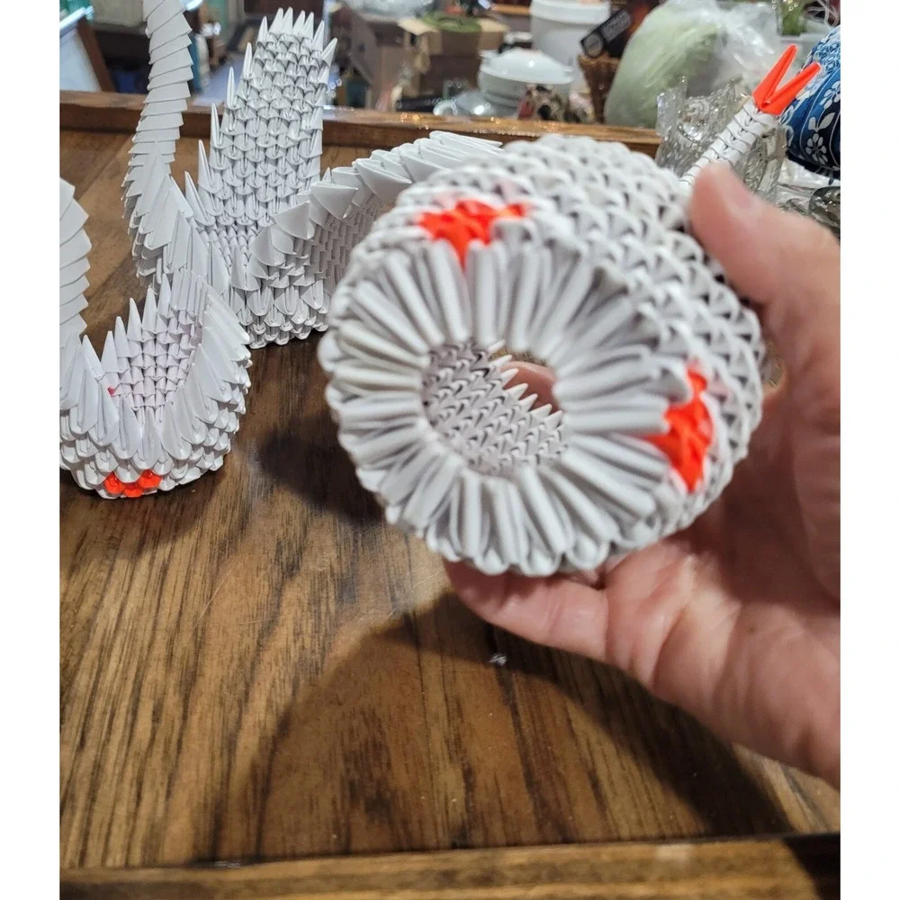 3 Handcrafted 3D Origami Folded Paper white  Swan Goose  Basket,  7